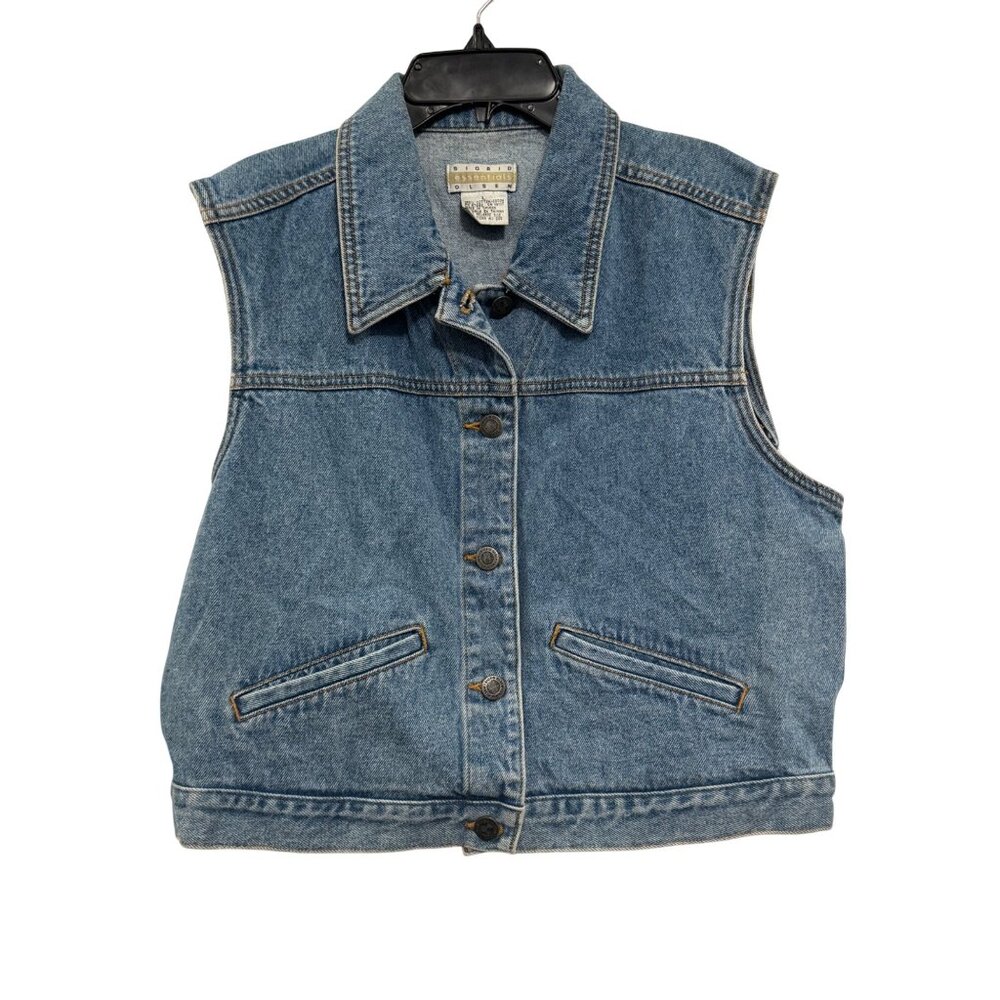 Sigrid Olsen Essentials Womens Denim Vest Size L Blue Sleeveless Button Front Ca